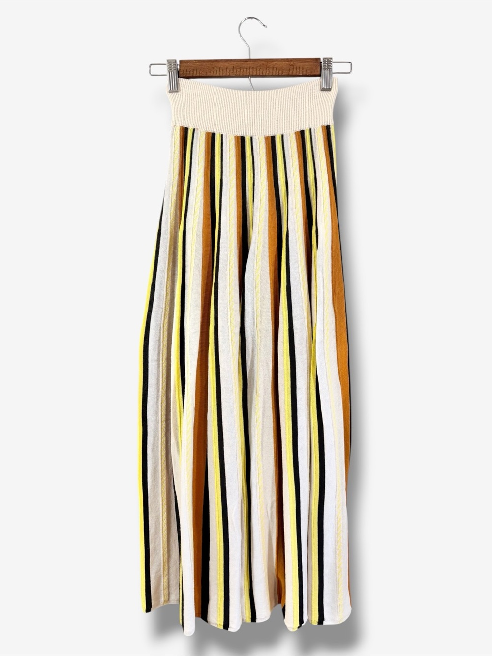 Rodebjer Marika Striped Midi Skirt Size M Brown Orange Cream High Waist Designer